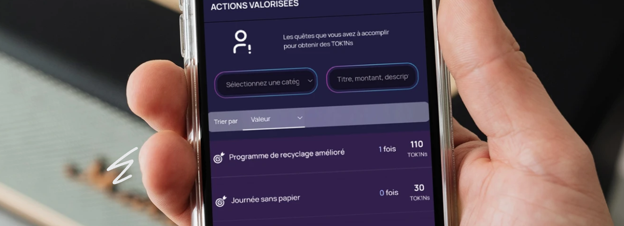 Application mobile TOK1N — actions valorisées et récompenses en Tok1ns